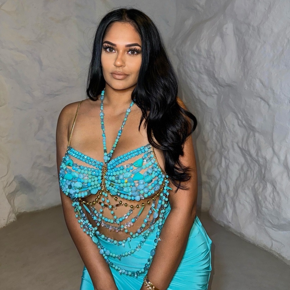 Mew Mews Turquoise Beaded Women's Top Beach Party Festival Outfit Ibiza Mykonos
